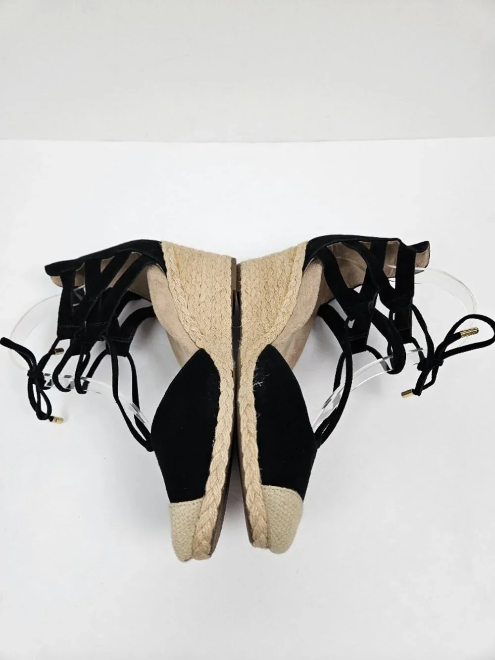 Vionic Calypso Black Suede Strappy Comfort Espadrille Wedge 10